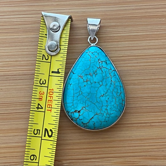 Silver Turquoise Blue Large Stone Pendant - Picture 7 of 10